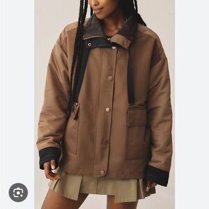 Anthropologie Brown Utility Swing Jacket with Black Trim
